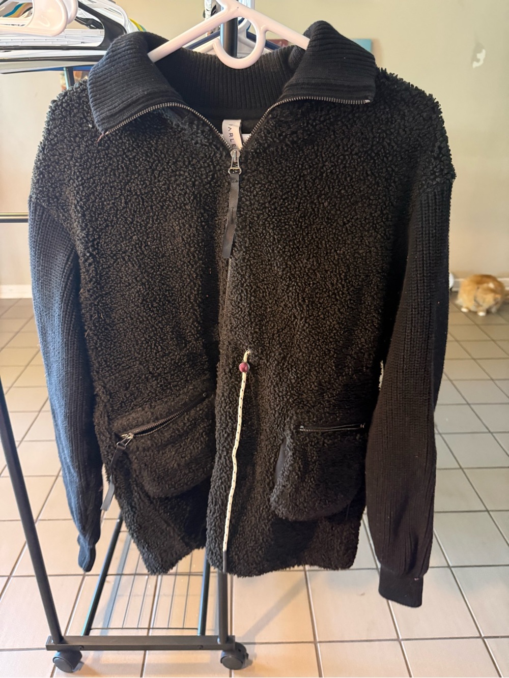 Varley Black Sherpa Utility Jacket with Ribbed Sleeves